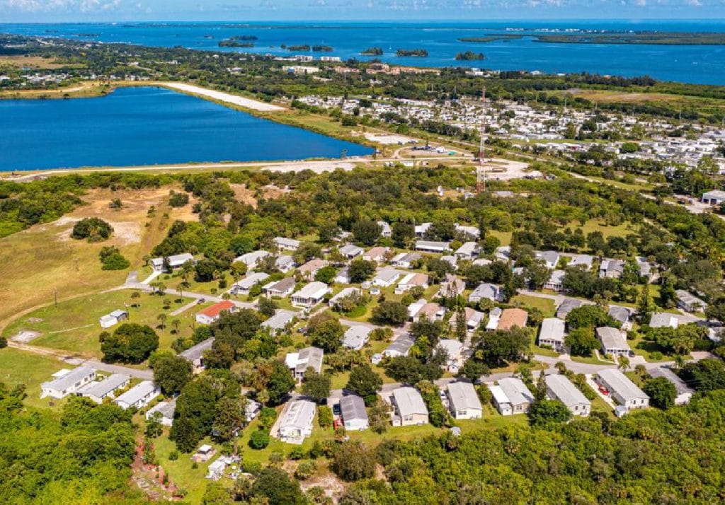 Aerial shot of manufactured housing community in Sebastian, FL